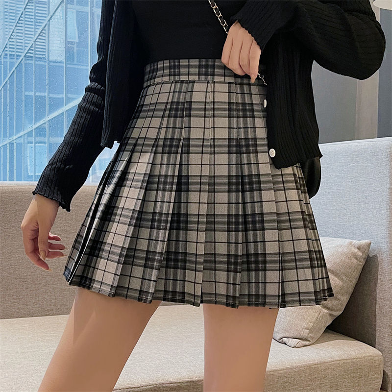 Autumn high waist thin skirt a-line skirt bag hip sweet hot girl plaid pleated skirt trendy girl