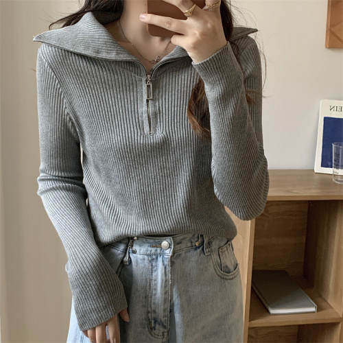 Design niche tops for fall, new style, lazy style, zipper half turtleneck, long-sleeved sweater