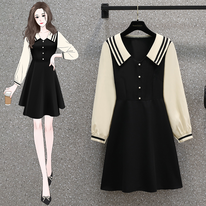 Autumn long-sleeved dress gentle lazy style mid-length foreign style dress M-4XL200 catties