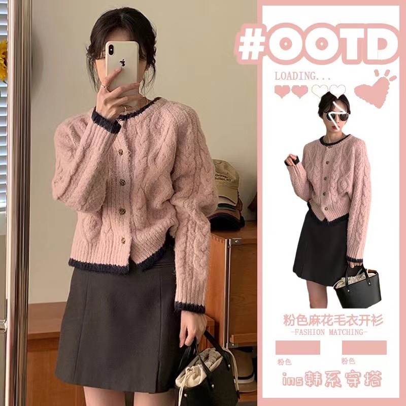2023 new design niche twist sweater women's autumn and winter thickened high-end Korean knitted cardigan jacket