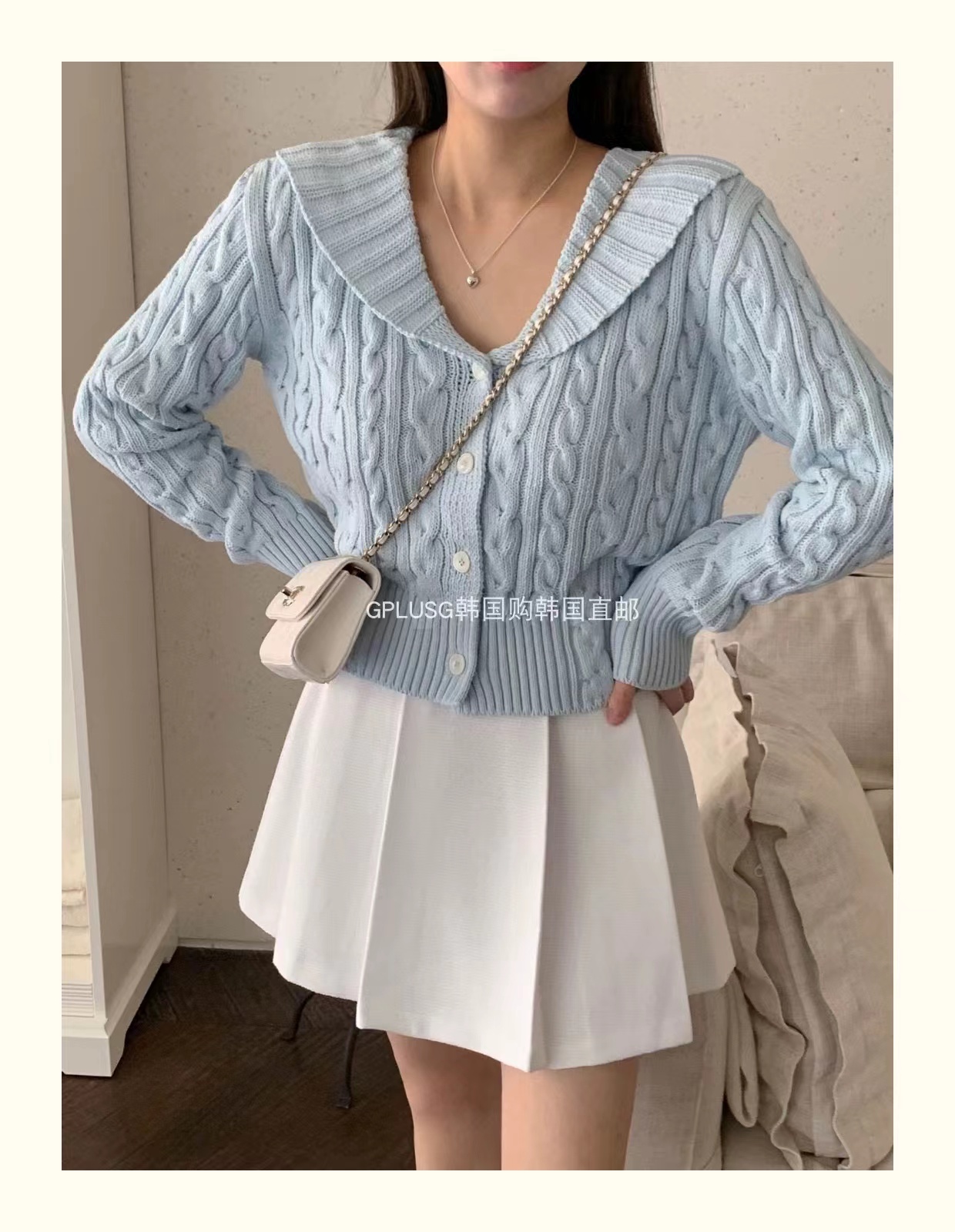 South Korea's Dongdaemun Shopping Service Autumn 23 New Solid Color Sweet Lapel Knit Cardigan