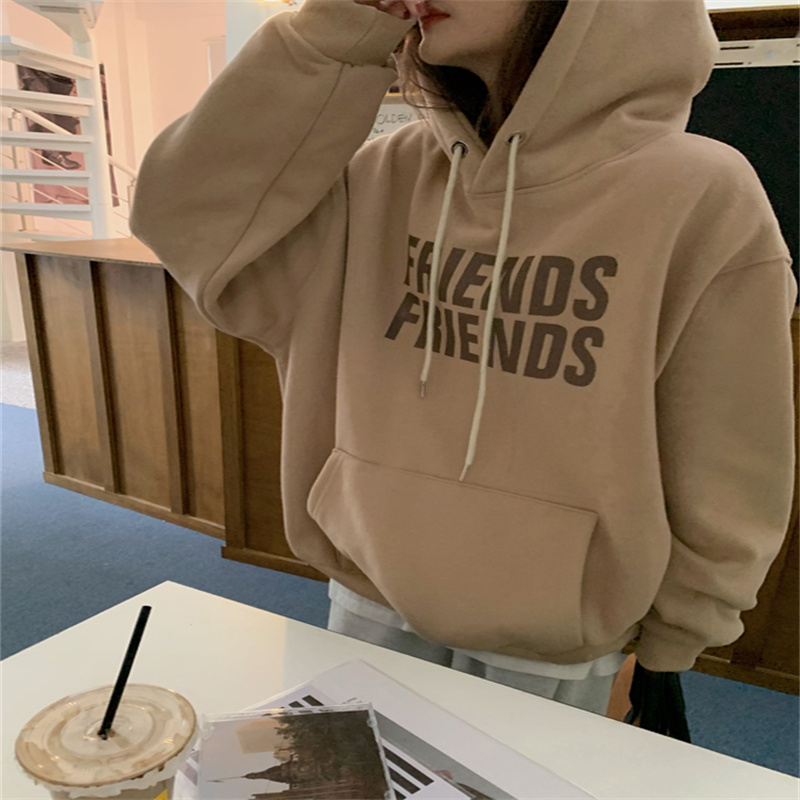 Plush thickened lazy wind hooded sweater jacket women's autumn and winter style design sense niche American retro vibe top