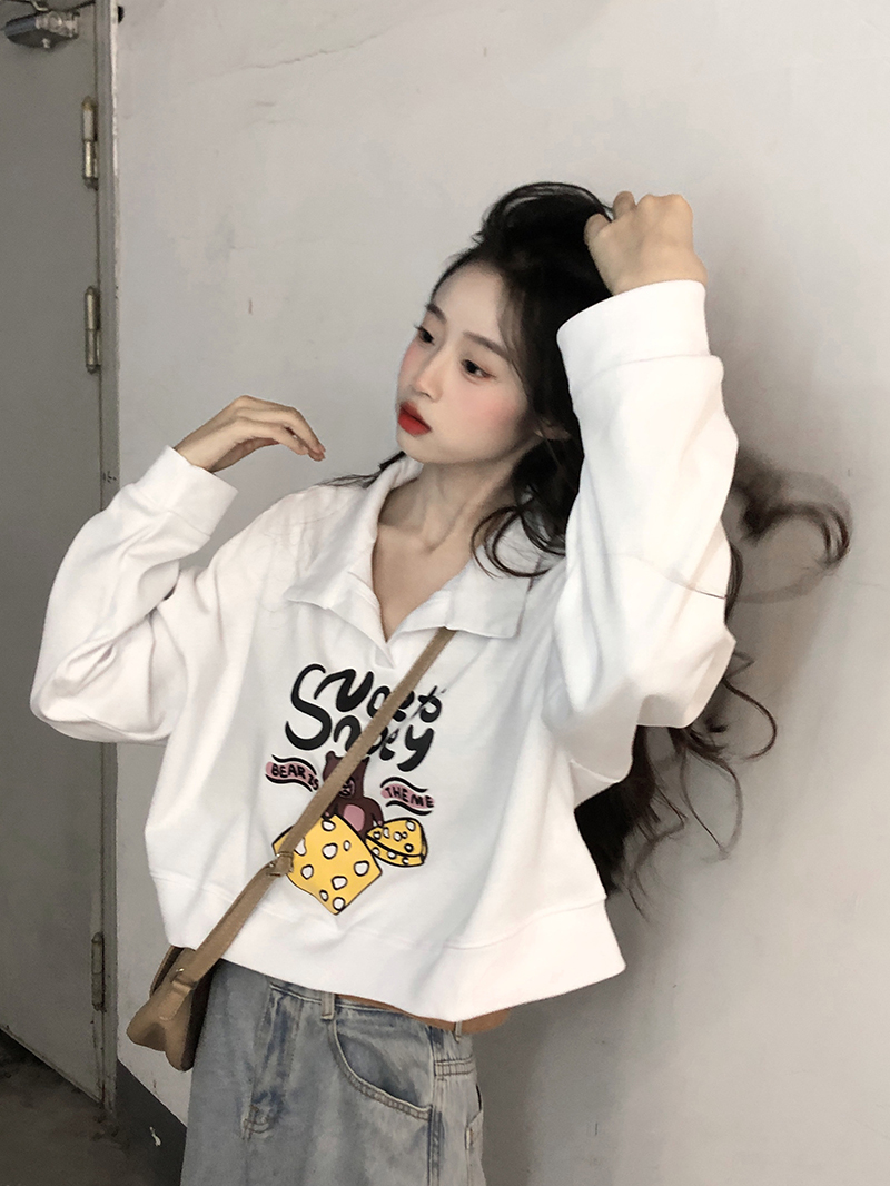 Sweet cool style short polo collar cheese bear sweatshirt autumn