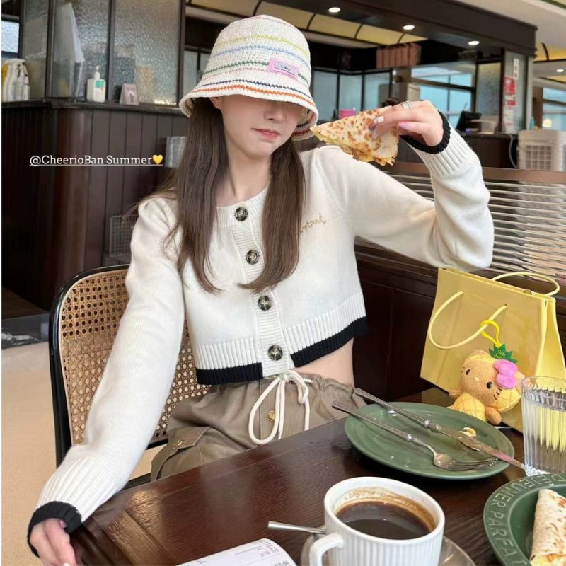 sweet girl!  Beaded Letters Embroidered Soft Wool Cropped Top Women's Knit Cardigan