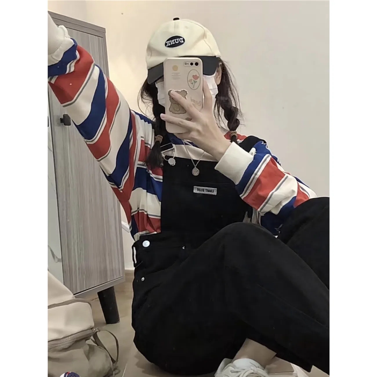 Cool salt series small denim overalls women's autumn and winter new loose high-waist straight-leg pants all-match wide-leg jumpsuit