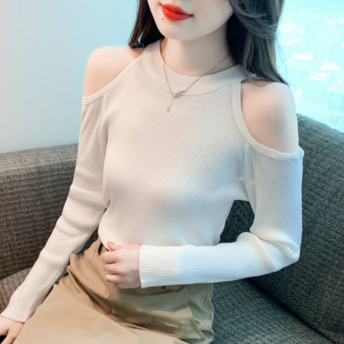 Shipped 2023 autumn new round neck strapless long-sleeved knitted sweater striped sweater