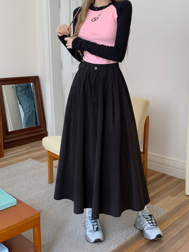 ~New Korean version design sense elastic waist long a-line skirt versatile slimming skirt for women