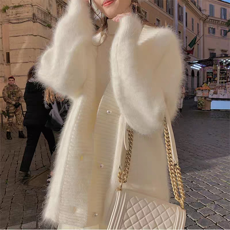 Autumn and winter new mink velvet knitted cardigan outer wear super fairy forest V-neck sweater coat female loose top lazy