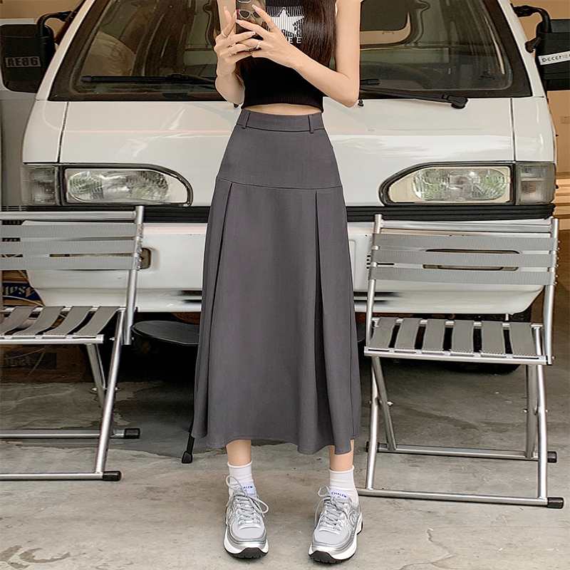 ~Large-size high-waist pleated skirt female design sense college style long skirt umbrella skirt A-line skirt