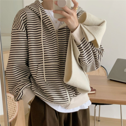 Large fish scales 260g 100% polyester fiber thin sweater women's hooded stripes double-layer cap with back wrap
