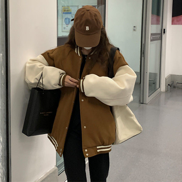 2023 plus velvet thickened high street baseball uniform men and women college style Korean version printed personality handsome jacket jacket tide