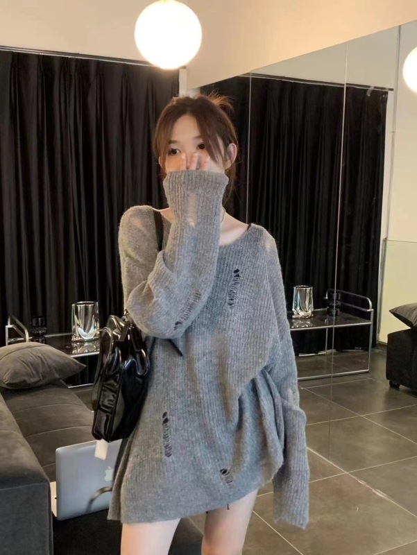 2023 Spring and Autumn New Retro Hollow Knitted Sweater Women's Thin Outer Top Sweater