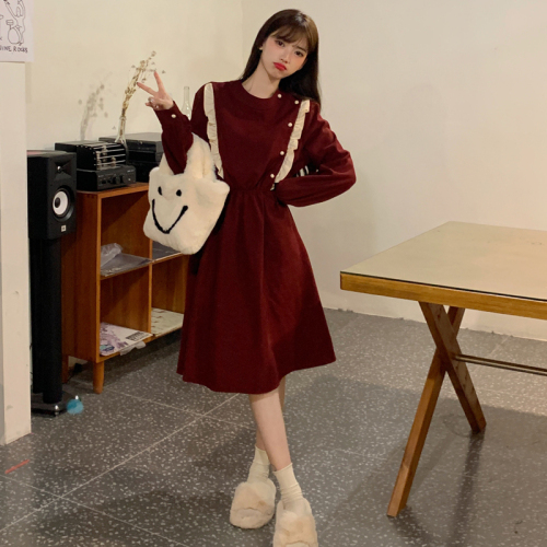 2023 high-quality original French retro dress women's autumn and winter waist slim design skirt