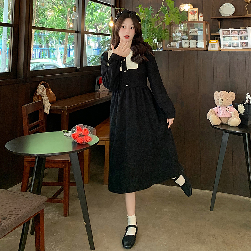 2023 high quality original Hepburn style corduroy dress for women new fat MM waist style skirt