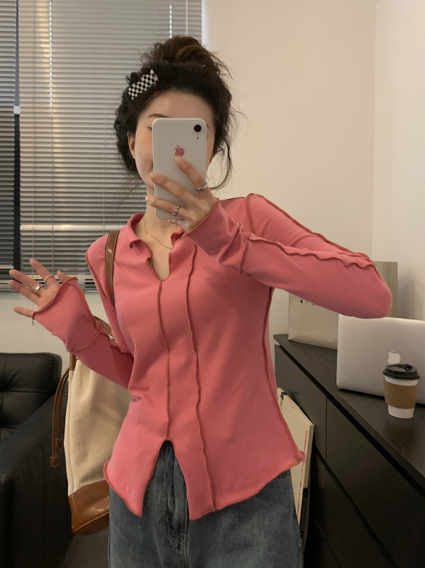 8185# Official picture 90 fiber 10 spandex double-sided German velvet brushed autumn and winter pinch out a small waist bottoming shirt