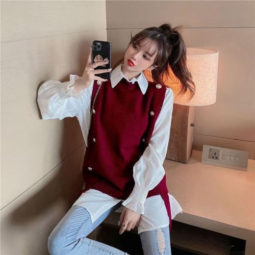 New style shirt vest two-piece set autumn women's clothing net red vest vest college style students all-match fashion outerwear