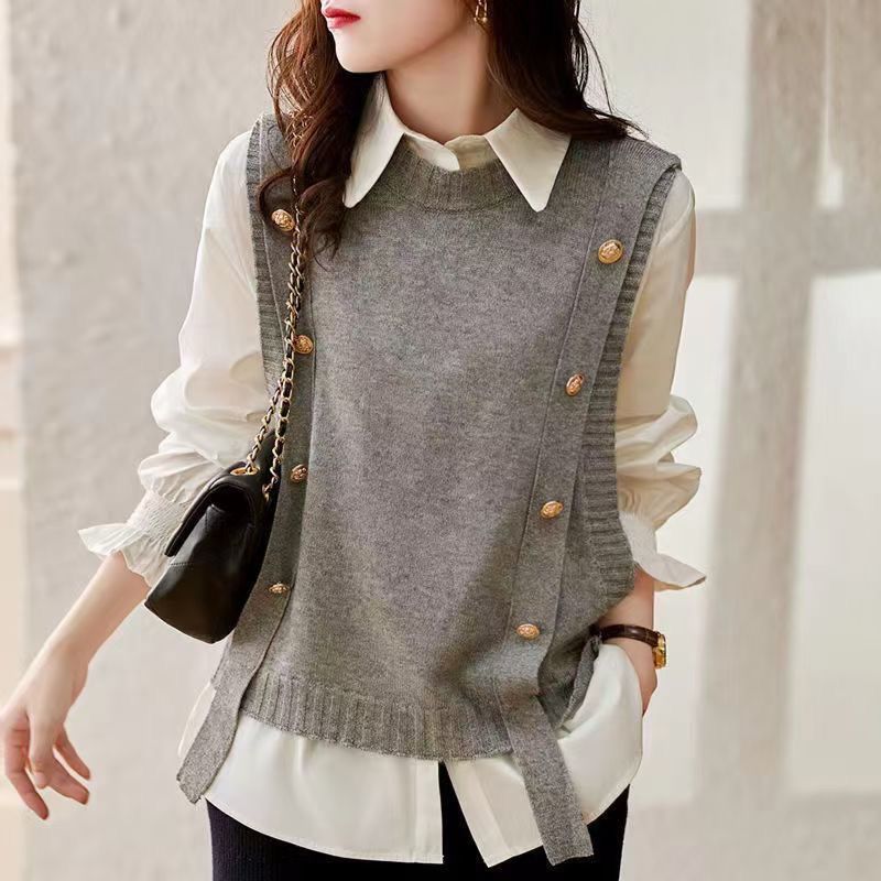 New style shirt vest two-piece set autumn women's clothing net red vest vest college style students all-match fashion outerwear