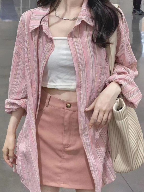 Original fabric 2023 summer forest series sweet tender pink sunscreen shirt female Korean version advanced shirt cardigan outer wear