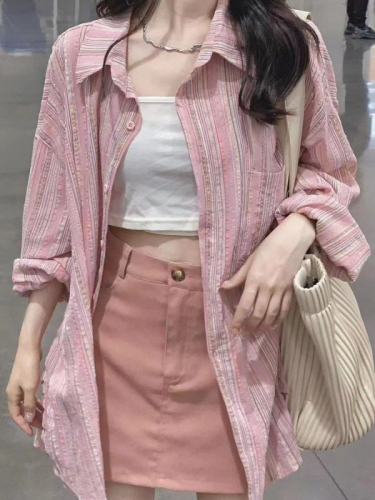 Original fabric  summer forest series sweet tender pink sunscreen shirt female Korean version advanced shirt cardigan outer wear