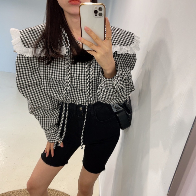 Original spot age-reducing doll collar shirt women's sweet long-sleeved top