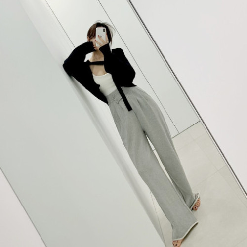 Original spot foreign style fashion casual high waist wide leg pants women loose straight long pants