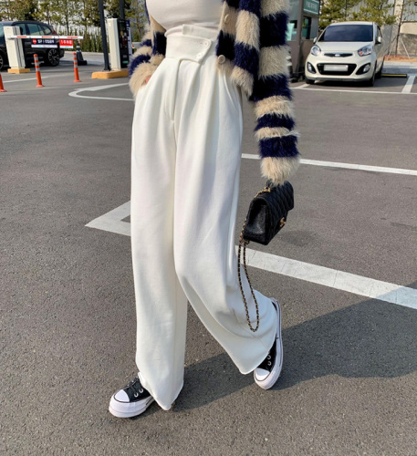 Original spot foreign style fashion casual high waist wide leg pants women loose straight long pants