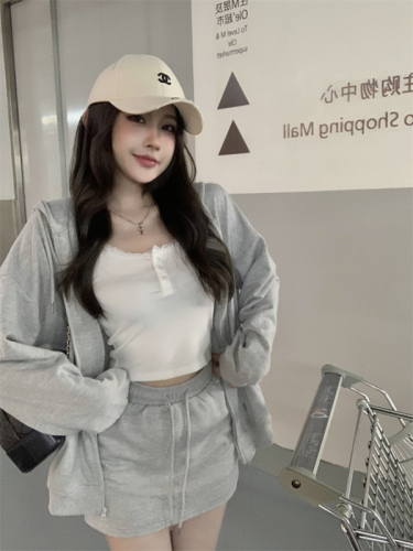 Real price real shot casual sports 2023 autumn new hooded sweater jacket jacket suit skirt female