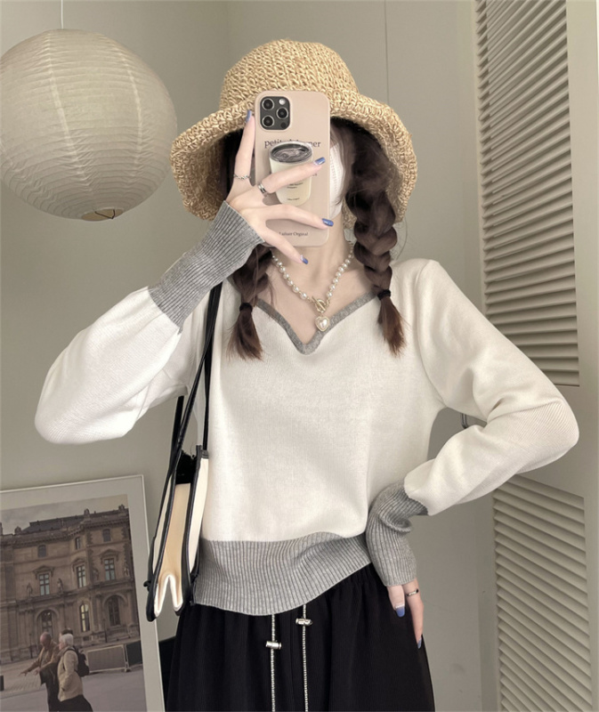 Black knitted sweater women's autumn design sense niche unique chic slim short long-sleeved top