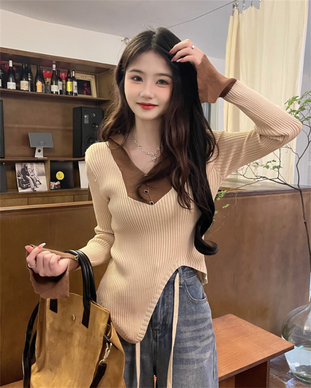 In autumn and winter, fashion, foreign style and fashionable autumn women's irregular knitted sweater top