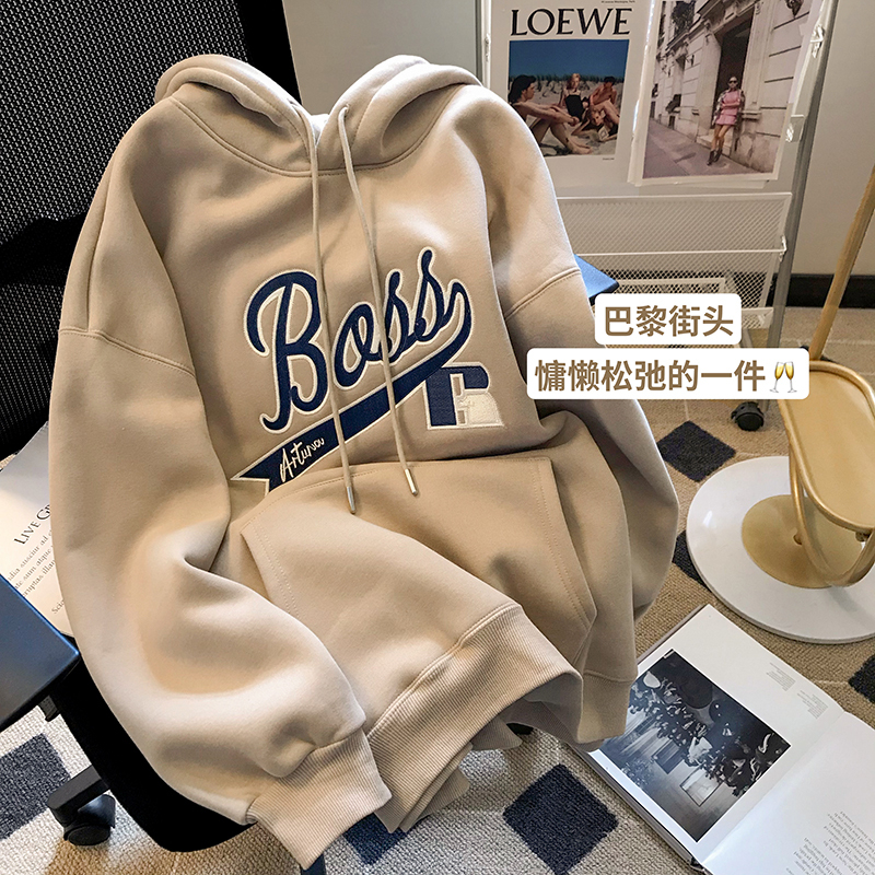 Official picture net price 260g big fish scales autumn sweater women's loose ins trendy double-layer hat with wrap collar