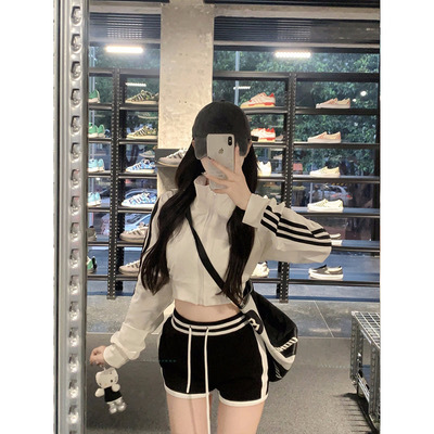 Shipped twill fish scale pull frame coat slim short zipper cardigan top