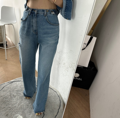 Spot washed fashionable white high waist ripped wide leg pants jeans