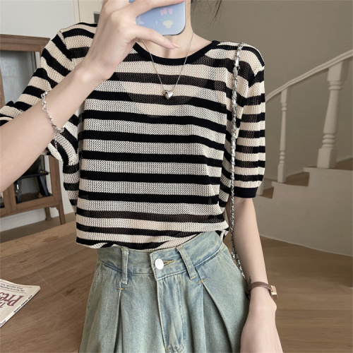 Back Hollow Slim T-shirt Female Fashion Personality Age Reduction Pure Color Bottom Shirt Summer