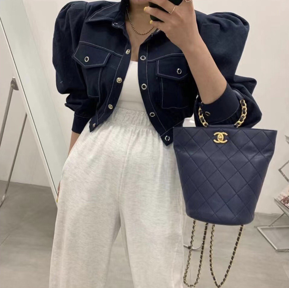 Korean chic puff sleeve lapel short shoulder padded top single breasted jacket