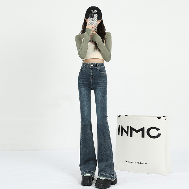 ~Female bootleg pants 2023 spring and autumn new high waist slim fit flared pants retro horseshoe jeans