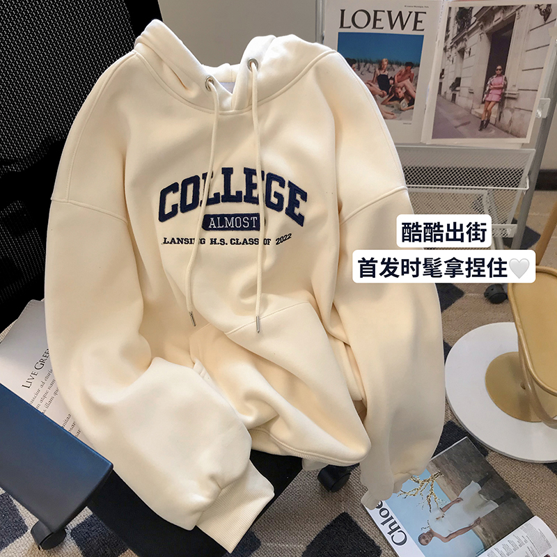Official picture 260g big fish scale autumn sweater women's loose ins trendy double-layer hat with wrap collar