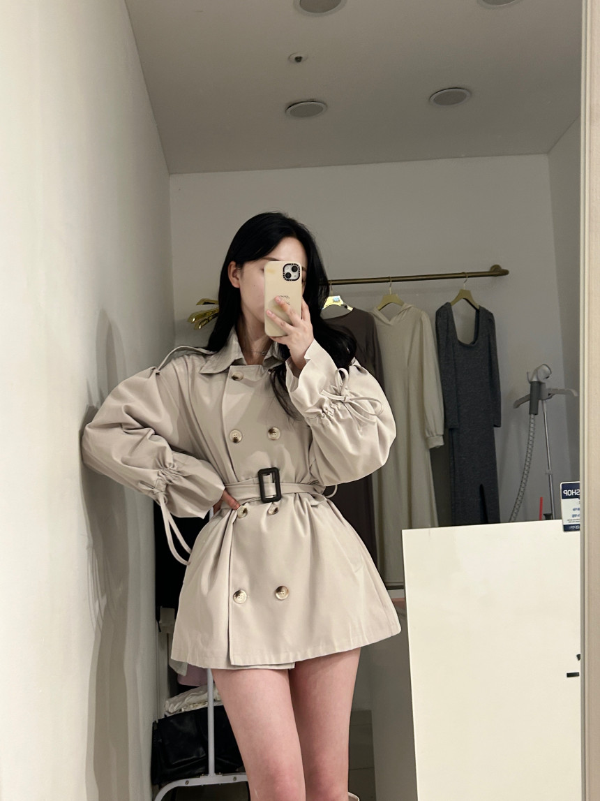 Size update chic autumn retro suit collar double-breasted waist strap windbreaker jacket with belt