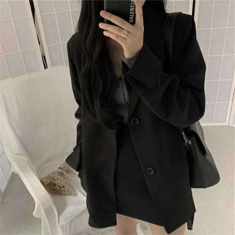 Black small suit jacket small man spring suit jacket female student net red autumn and winter Korean version loose all-match