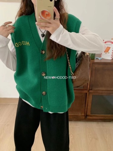 Cartoon tiger sweater vest female autumn and winter 2023 new loose sleeveless layered round neck knitted vest