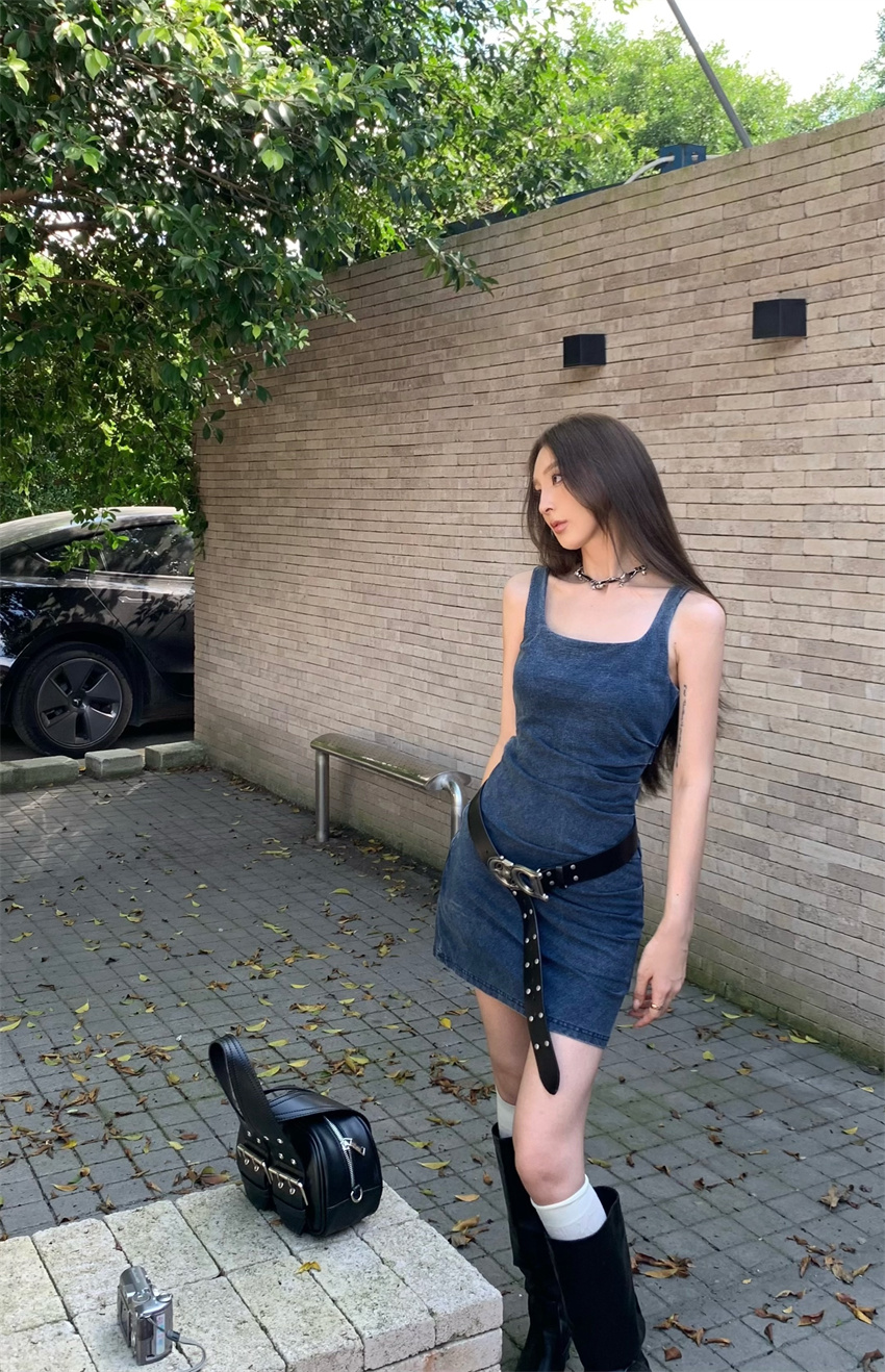 Retro style sexy hottie denim camisole dress