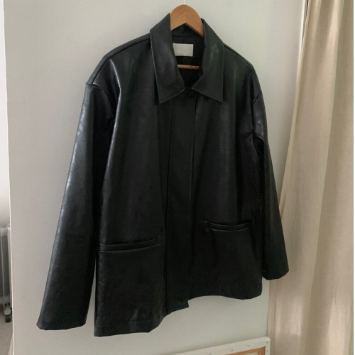 Korean version of the new black imitation leather jacket female 2023 spring and autumn new Hong Kong style casual pu leather jacket mid-length top