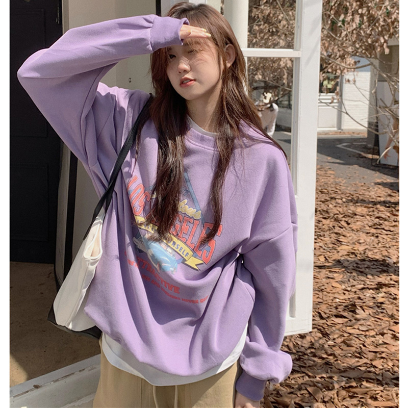 Autumn and winter cartoon printed sweatshirts for women, loose large size Korean style tops with niche ins design for trendy women