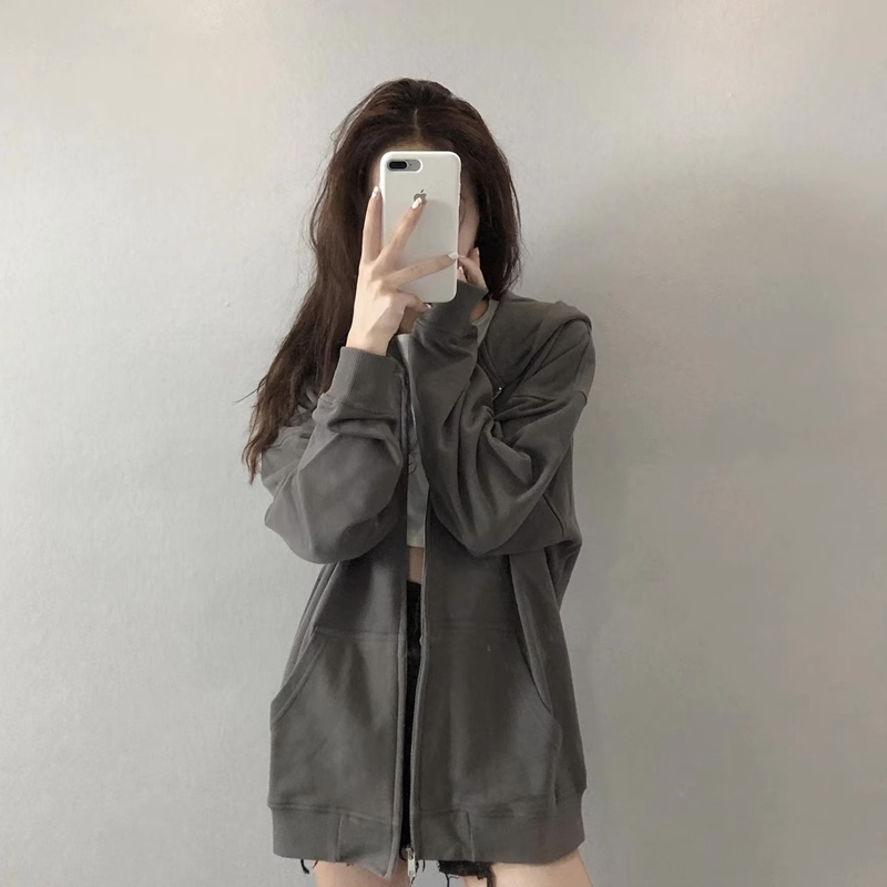 Fish scale /205g autumn high street zipper hooded sweater cardigan