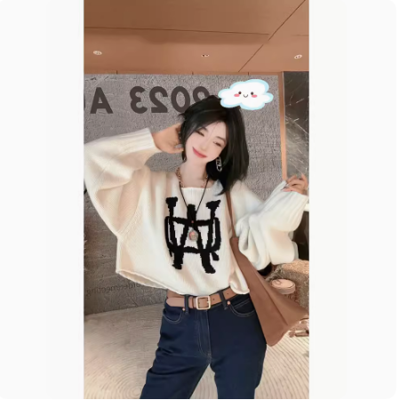 Western-style letter embroidery short sweater autumn and winter women's  new soft waxy lazy high-end design top