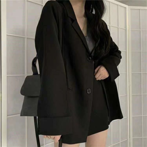 Black small suit jacket small man spring suit jacket female student net red autumn and winter Korean version loose all-match