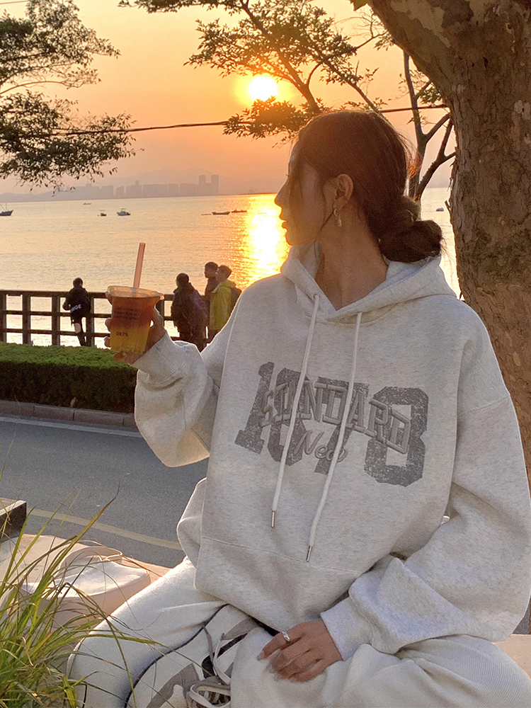 Official picture Big Fish Scale Autumn Hooded Print Embroidered Sweater Women's Loose Plus Size Tops