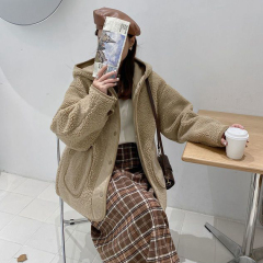 Winter new hooded lambswool jacket Korean version loose and thin all-match foreign style cardigan warm cotton clothing fashion trend