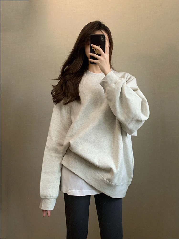 Thin Huamian milk silk plus velvet Huamian silver fox velvet round neck printed sweater female couple quality