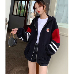 Sweatshirt women's autumn and winter student casual loose sports cardigan with color matching zipper