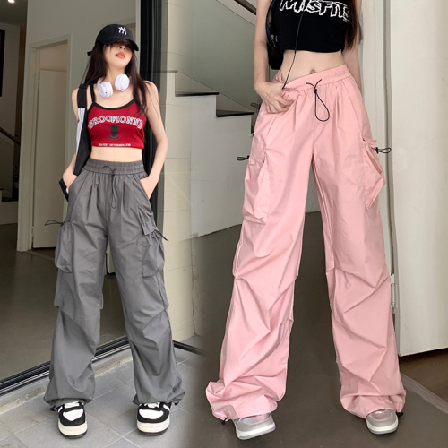 Wide-leg trousers women's spring and summer new design sense niche loose covering the flesh showing thin high street multi-pocket straight-leg overalls